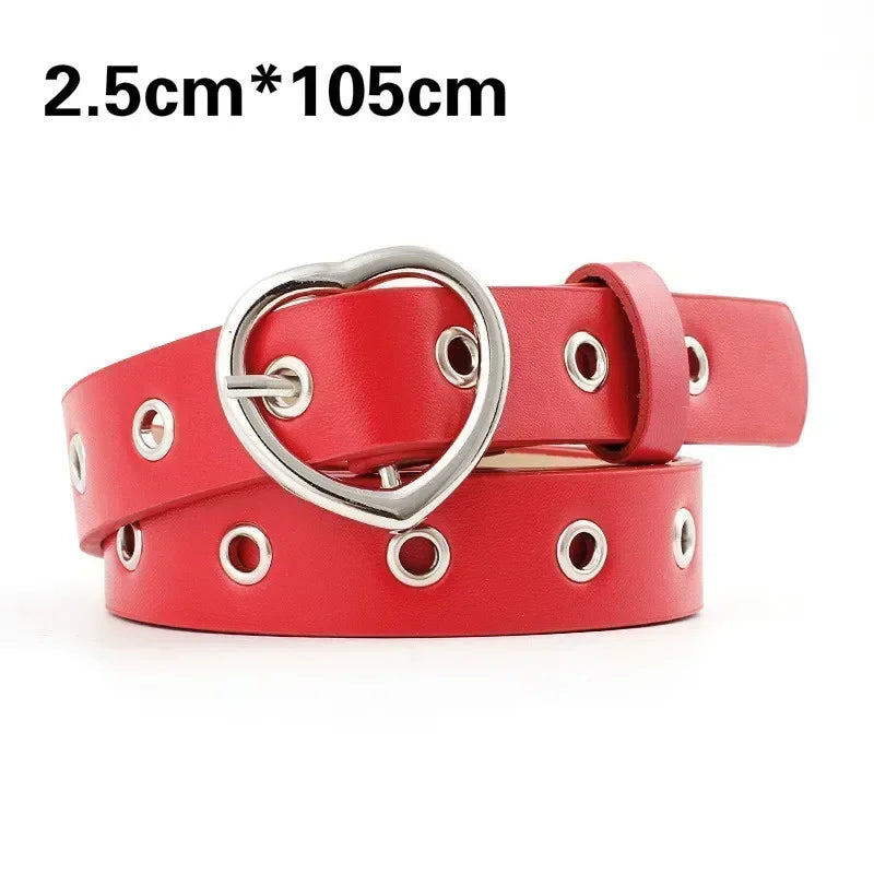 Fashion Women PU Leather Belt Heart Female Cute Black Harajuku Belt Ladies Pants Party Dress Heart Belts For Jeans belt