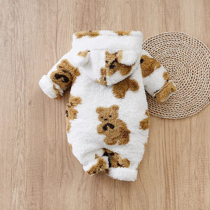 Baby Clothes Cartoon Cute Teddy Bear Plush Comfortable And Soft 0-18 Boys And Girls Autumn And Winter Long Sleeved Baby Jumpsuit infants boys