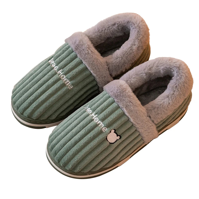 Comwarm New Women Slippers Winter Warm Plush Fur Antiskid Cloud Slippers Outdoor Breathable Thick Flat Sole Soft Home Slipper