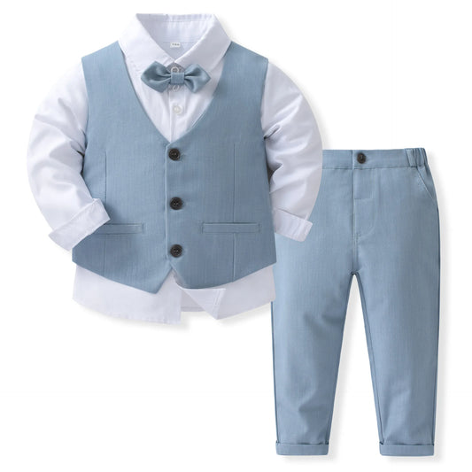 Gentleman Outfits Birthday Costume for Boy Children Spring Autumn Boutique Clothing Set Solid Vest Suit Kids Cotton Formal Wears boys dress