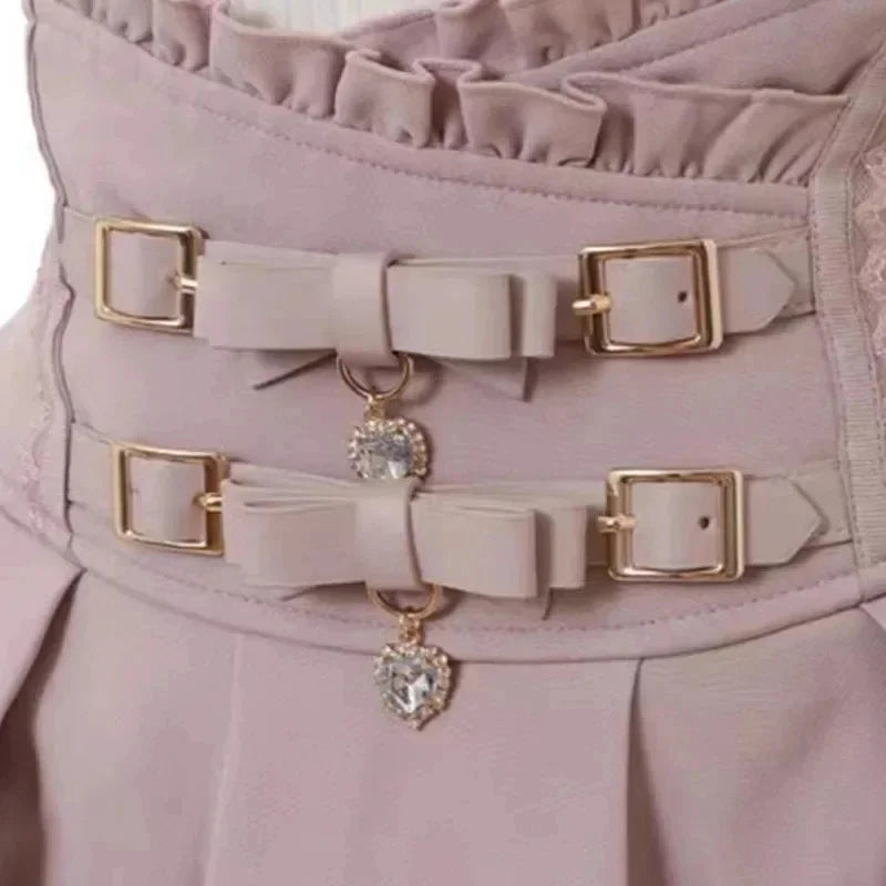 Japan Style High Waist Pleated Mini Skirts Bow Knot Design Mini Skirts Kawaii Slim Fit A-line Skirts Pink Lace Skirts For Women skirt