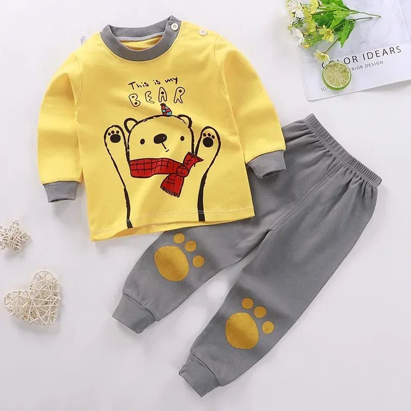 New Kids Boys Girls Pajama Sets Cartoon Print Long Sleeve Cute T-Shirt Tops with Pants Toddler Baby Autumn Sleeping Clothes night wear boys