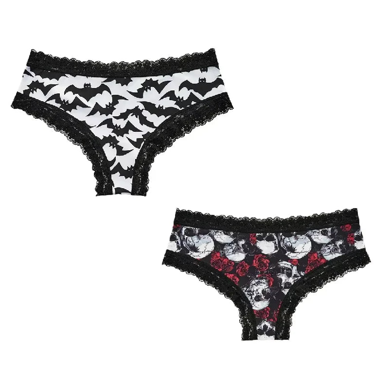 2Pc Set Lingerie Woman Sexy Underwear Lace Female Underwear Ghost Bat Butterfly Gothic Style Breathable Panties For Women undergarments