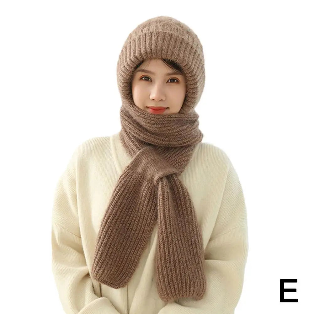 Hat Scarf All-in-one Female Winter Warm Rabbit Hair Knitted Cap Cycling Ear Protection Padded Cute Cold-proof Neck Cap