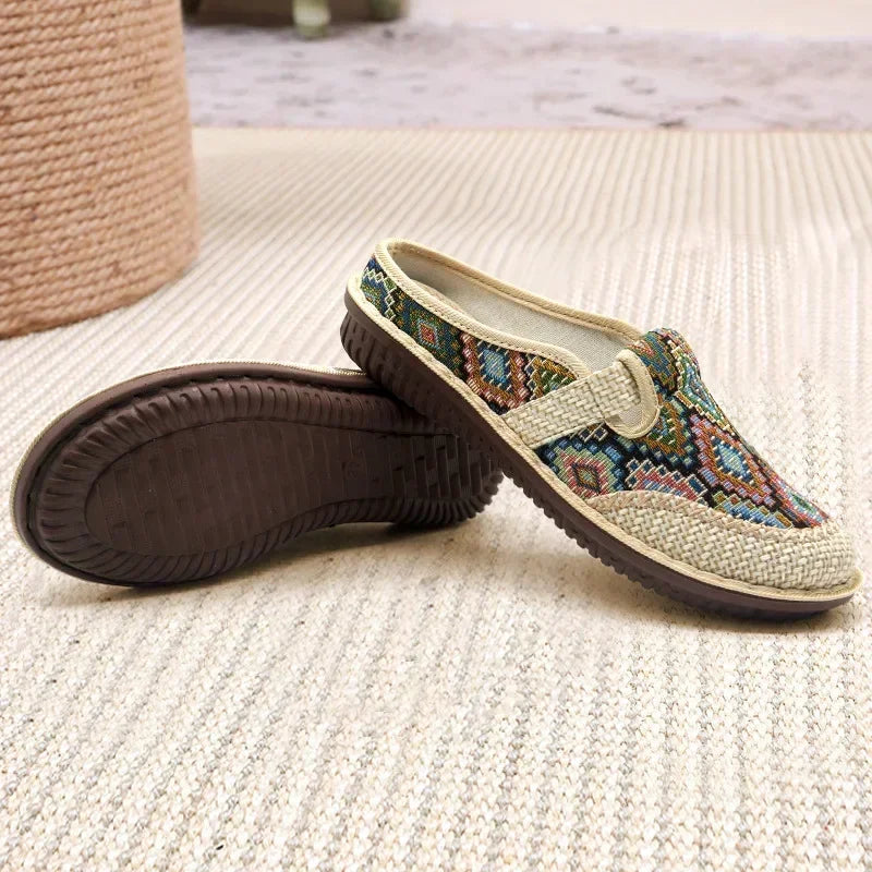 Fashion Women's Shoes Ethnic Style Embroidered Linen Breathable Outdoor Casual Slippers Shoes for Women Zapatos De Mujer casual shoes