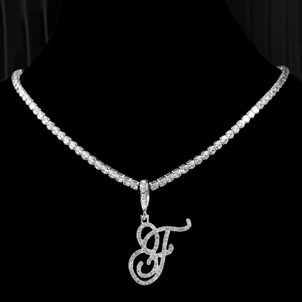 New Cursive Letters Cubic Zirconia Chain Intial Name Necklace Hip Hop Jewelry Gold Silver Color CZ 26 Alphabet Pendant Necklaces necklace