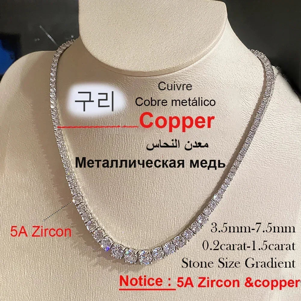 Full Moissanite Tennis Necklace with Certificate 3-5mm Size Gradient Diamond Necklaces for Women 925 Sterling Silver Neck Chain  necklace