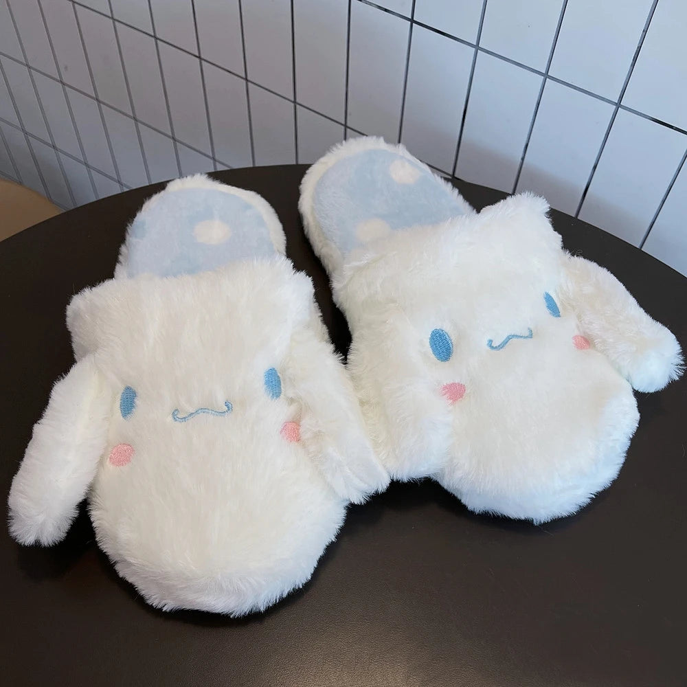 Kuromi My Melody Sanrio Cartoon Plush Slippers Floor Slippers Warm Winter Indoor Slippers Flat Casual Non-slip Girl Home Shoes