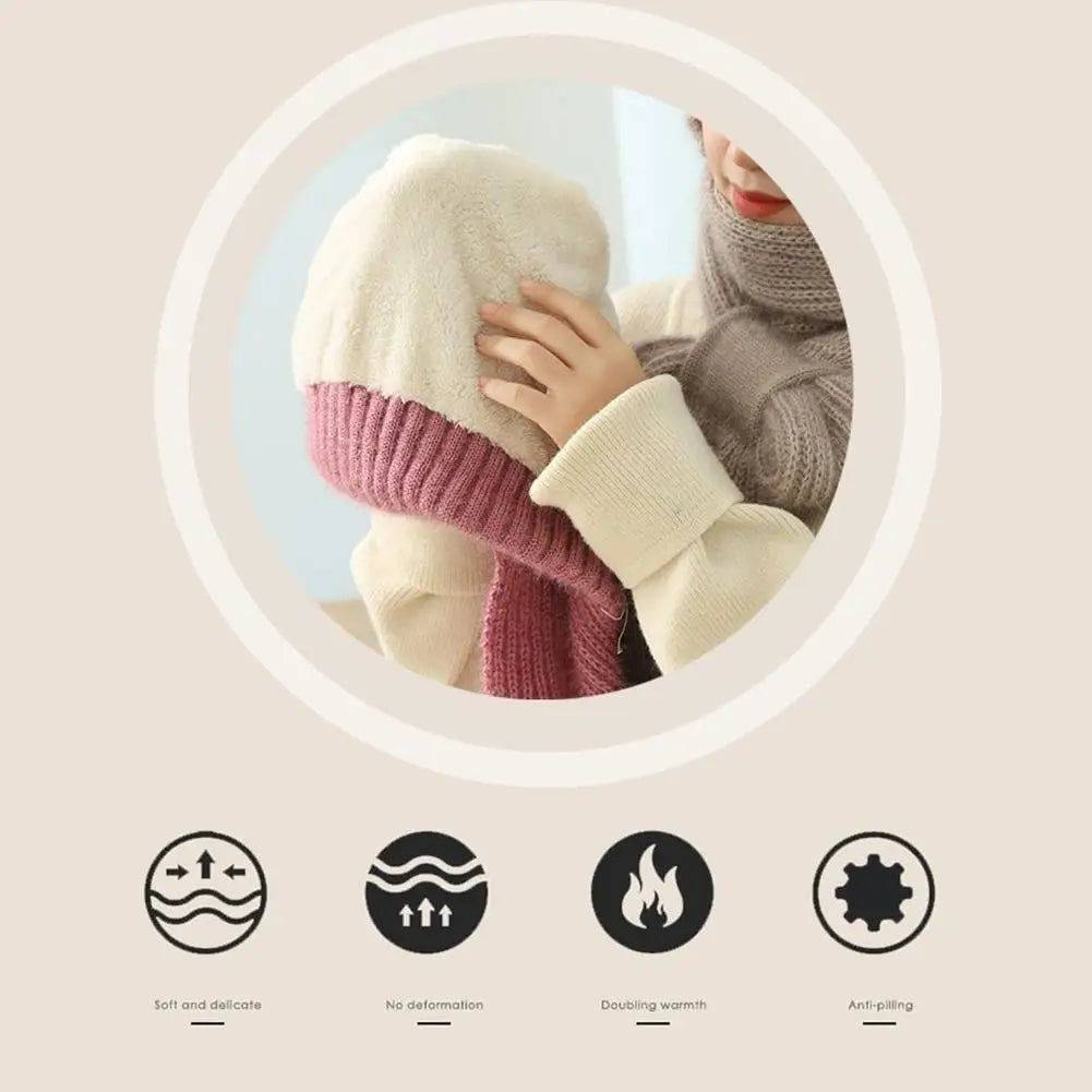 Hat Scarf All-in-one Female Winter Warm Rabbit Hair Knitted Cap Cycling Ear Protection Padded Cute Cold-proof Neck Cap