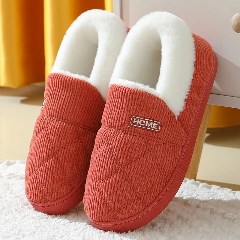 Comwarm New Women Slippers Winter Warm Plush Fur Antiskid Cloud Slippers Outdoor Breathable Thick Flat Sole Soft Home Slipper