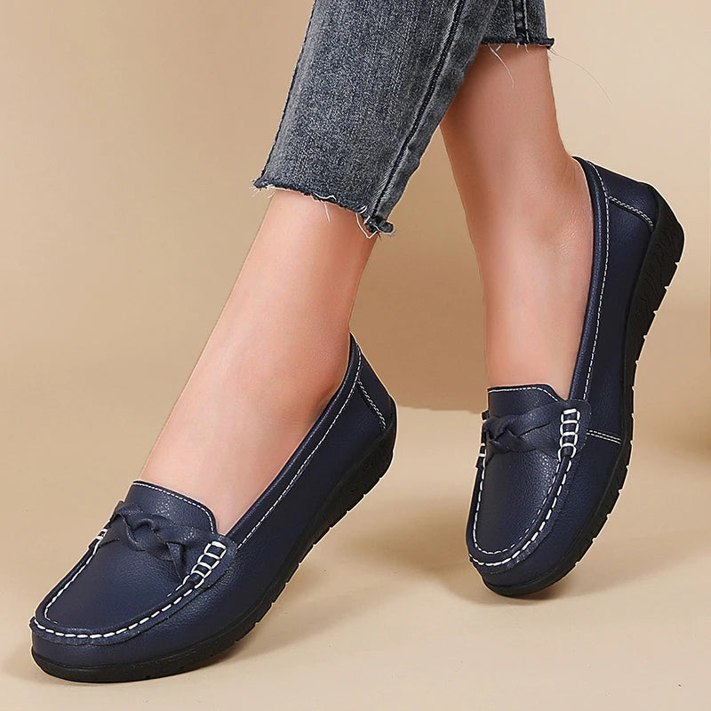 Genuine Leather Wedge Women Flats Fashion Black Women Shoe Slip On Women Casual Shoes Moccasins Tenis Chaussure Femme casual shoes