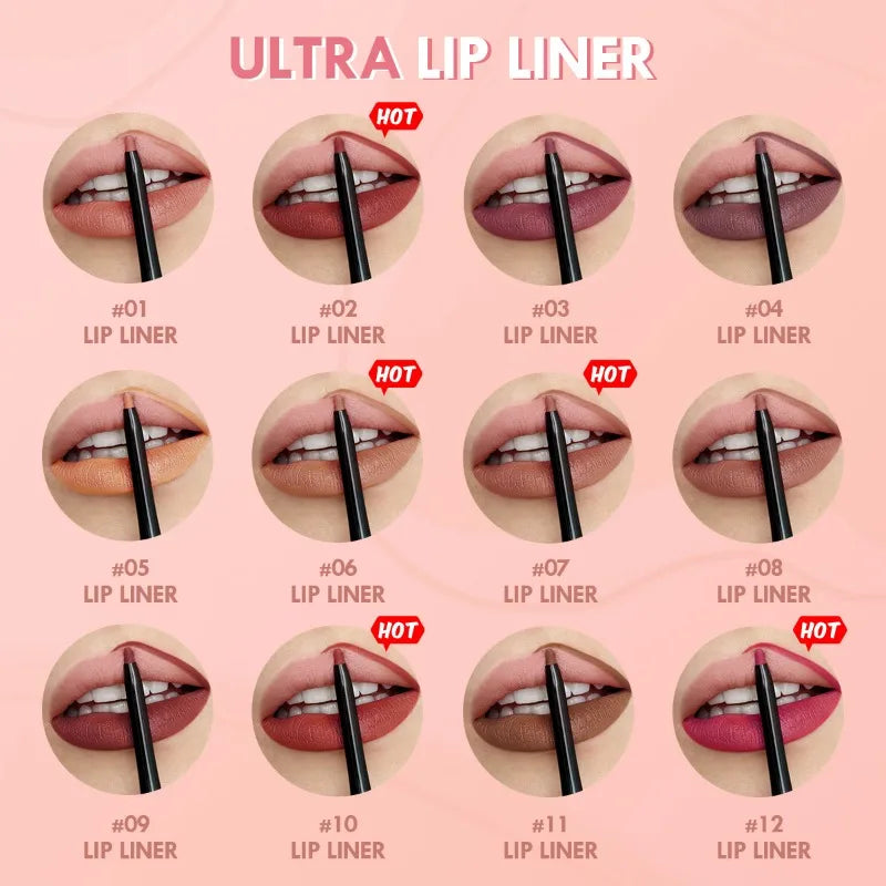 Waterproof Matte Lipliner Pencil Red Contour Tint Lipstick Long Lasting Non-stick Cup Moisturising Lips Makeup 12 Colors lips