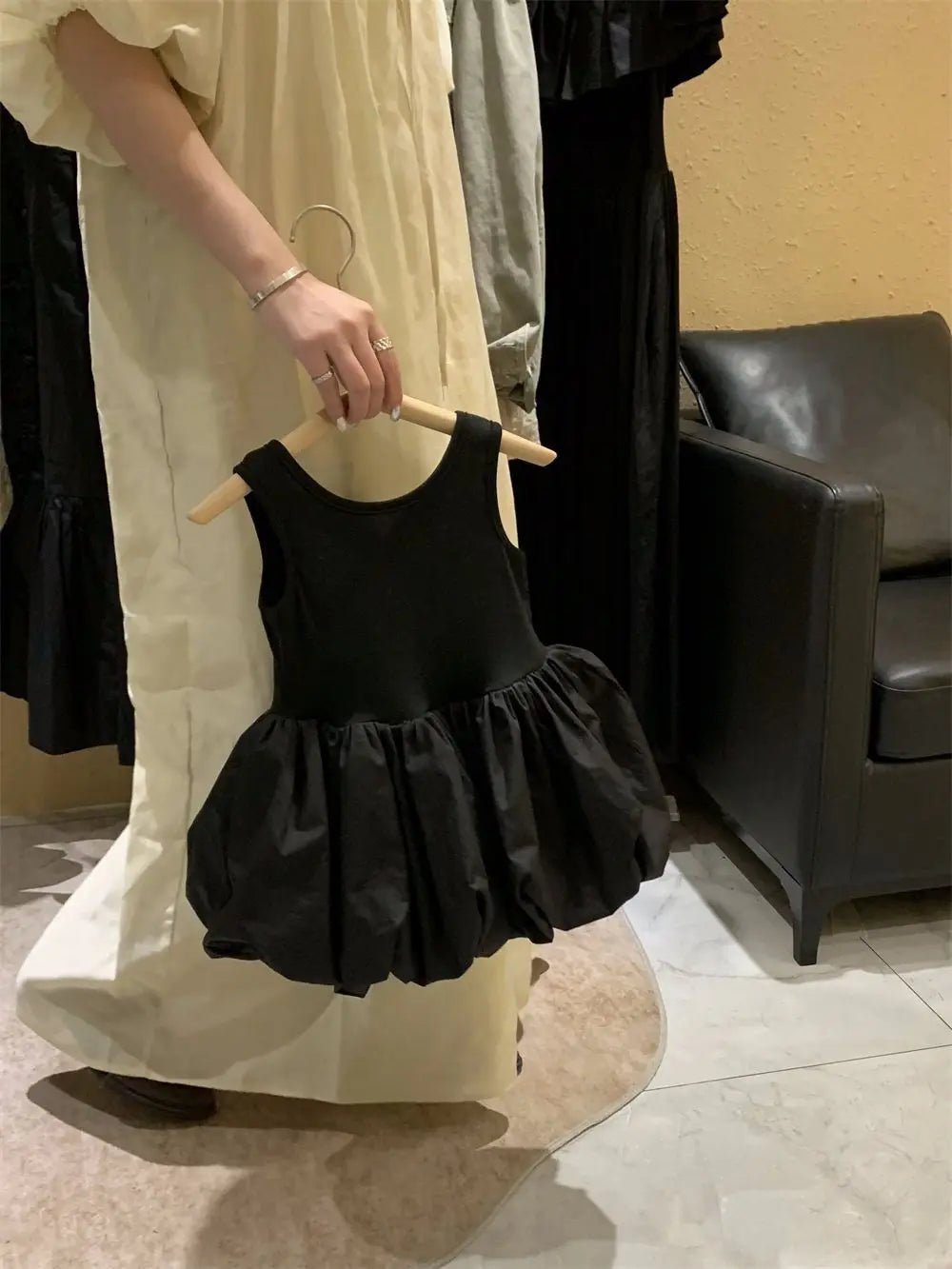 Girls Baby Black Open Back Sleeveless Dress Children's Flower Bud Dress Summer New Tank Top Princess Dress girls dresses