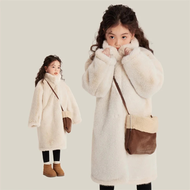 Girls Winter Fur Coats New Children Thicken Warm Outerwear Kids Fashion Casual Long Jackets Teenager Turtleneck Clothing girls jackets and coats