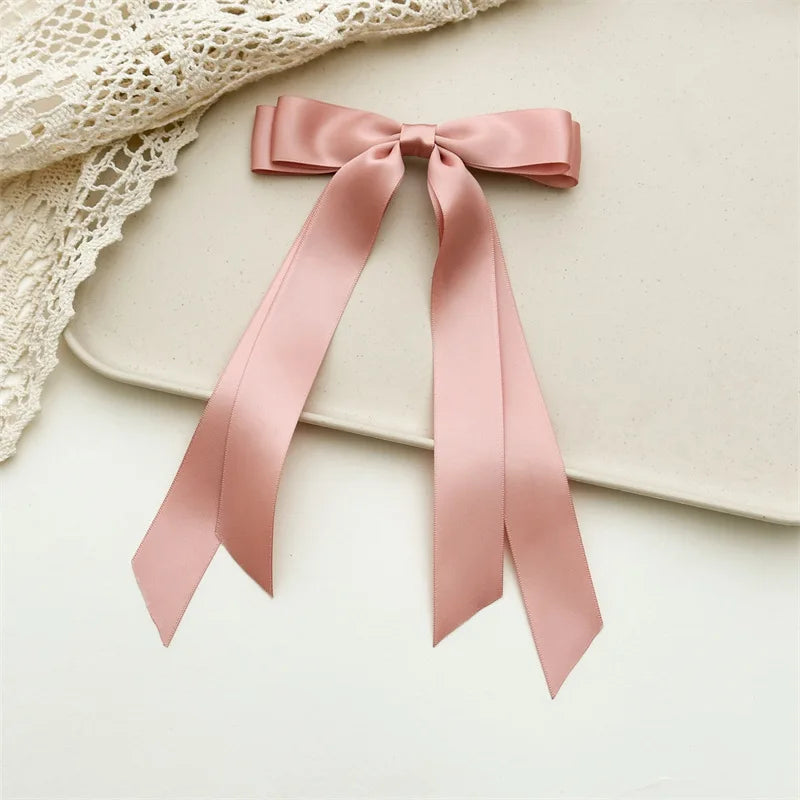 Women Elegant Bow Ribbon Hair Clip Fashion Solid Satin Spring Clip Simple Bowknot Hairpins Barrettes Hair Accessories for Girls   hairclips