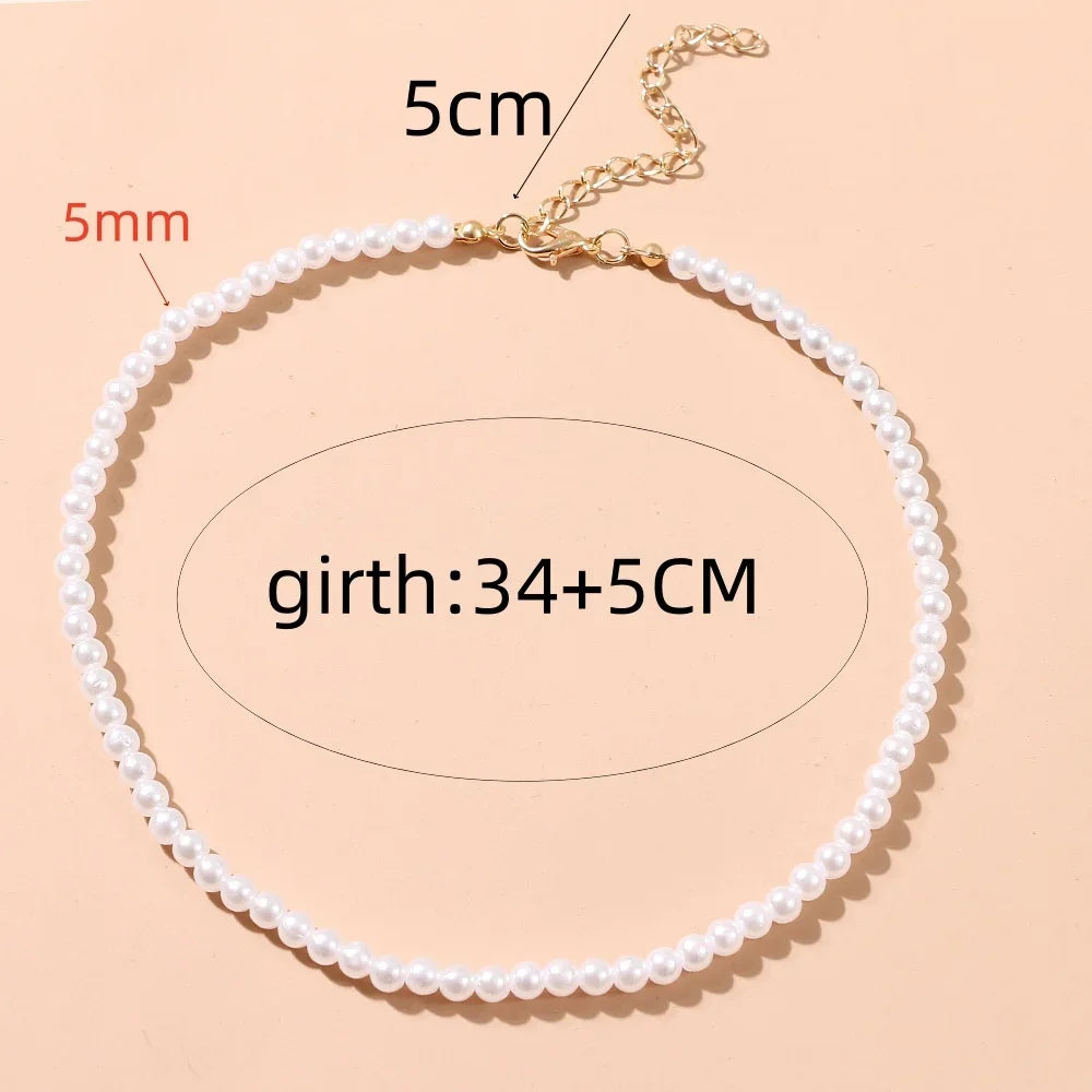 Trend 4-8mm White Pearl Chokers Necklace Clavicle Chain For Women Classic Elegant Wedding Neck Jewelry Love Pendant Gift  necklace