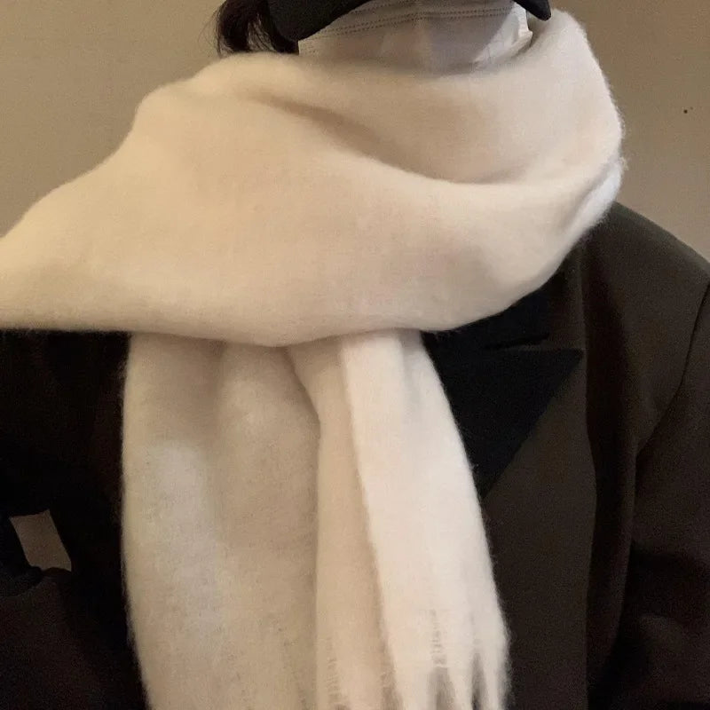 Thickened Solid Color Scarf Women's Winter New 2023 Korean Style Ins Winter Student Versatile Shawl Neck White scarf and shawl