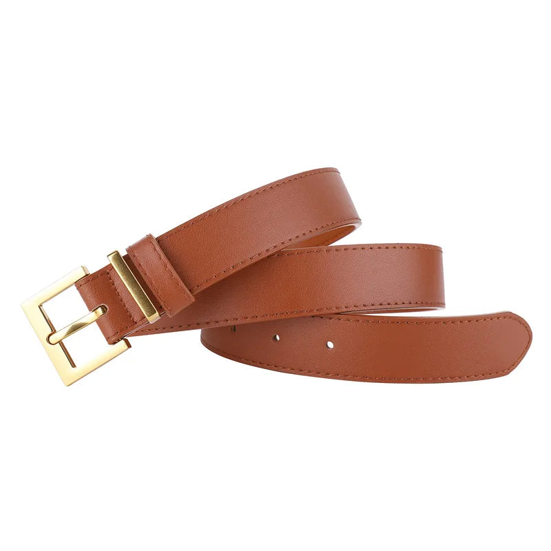 Women Luxury Brand Double Genuine Leather Belt, Casual Cowhide Suede Belts with Square Alloy Buckle for Jeans and Dresses belt