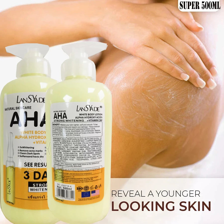 500ml Whitening Body Lotion ALPHA Hydroxy Acids+Vitamin C&E See Results In 3 Days Moisturizing Lightening Body Cream Lotion Skin