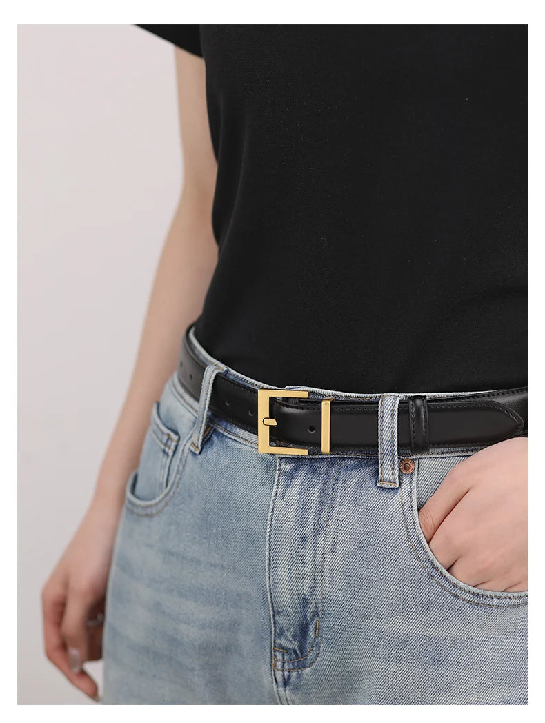 Women Luxury Brand Double Genuine Leather Belt, Casual Cowhide Suede Belts with Square Alloy Buckle for Jeans and Dresses belt