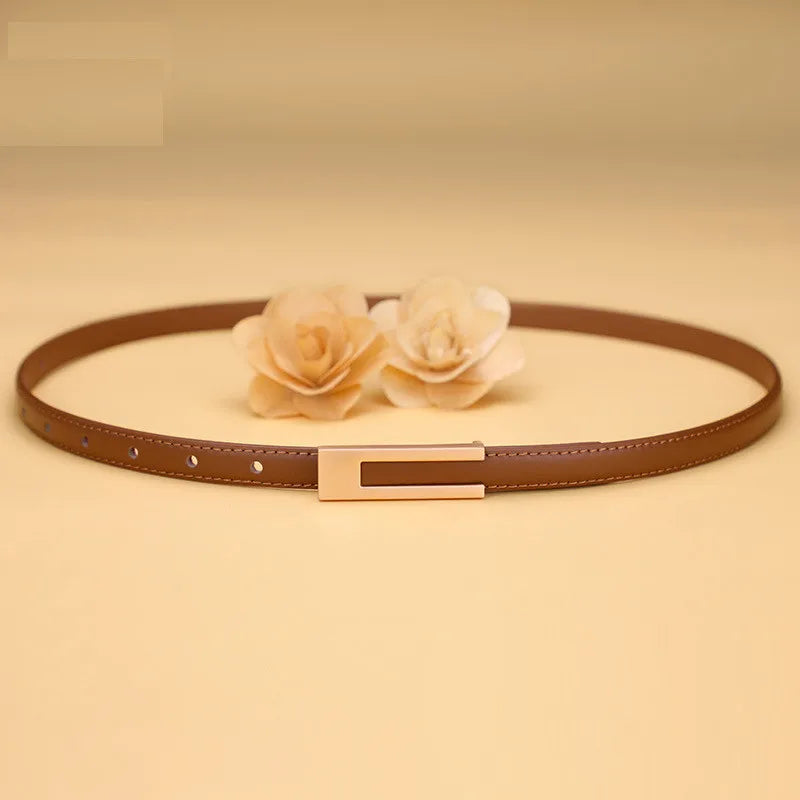 Women Korean Fashionable PU Leather Thin Waist Strap Metal Accessories Basic Belt Women Casual Porous Adjustable Fashion Belt