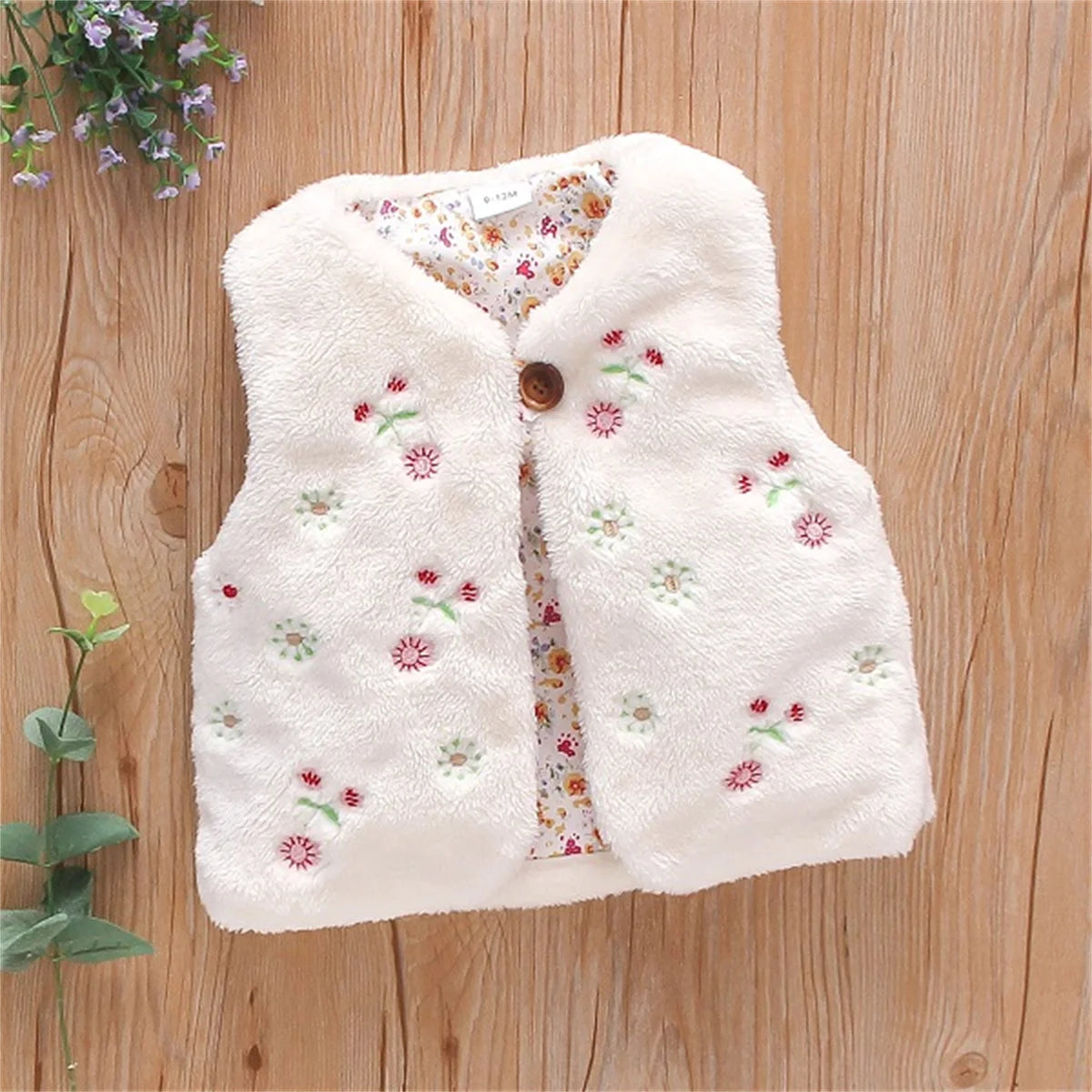 Autumn And Winter Girls' Fur Vest Sweet Flower Embroidery Sleeveless Warm Fashion Coat 0-3 Year Old Lady Wear Top infants girls