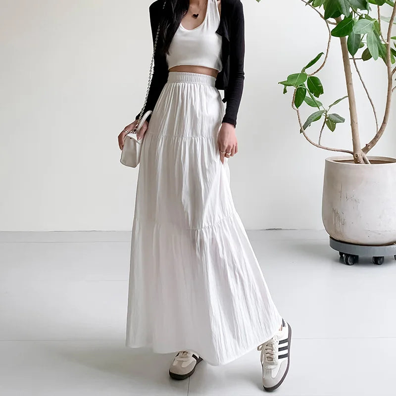 New White Long Skirts for Women Summer Y2k Clothes Korean Fashion High Waist Harajuku Elegant Casual Dance Pink Skirt