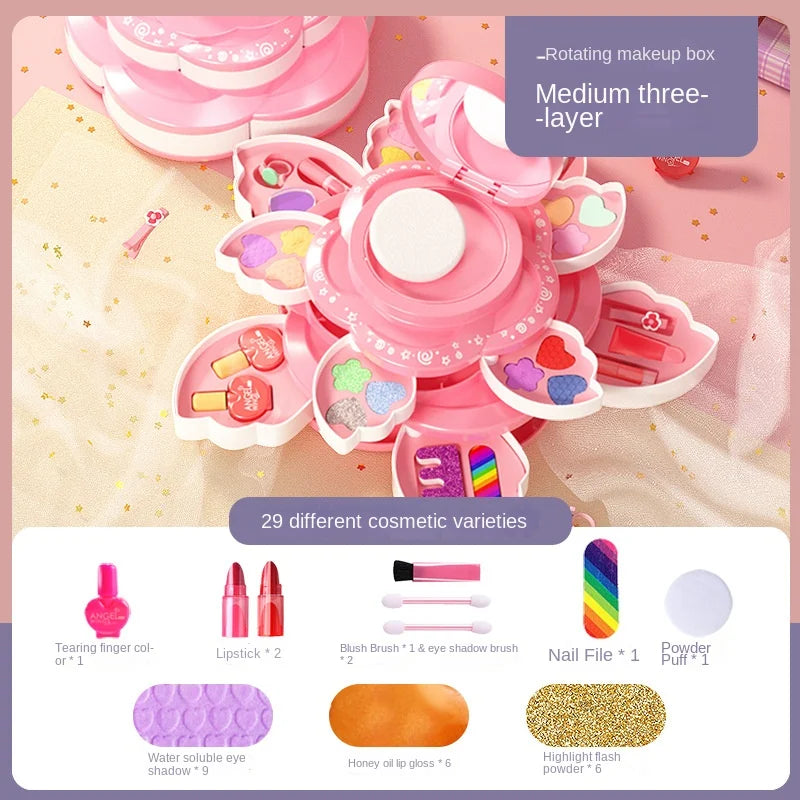 Children's Makeup Box Rotating Opening Cosmetics Toys for Little Girls Princess Makeup Set To Enhance Creativity and Imagination kids makeup