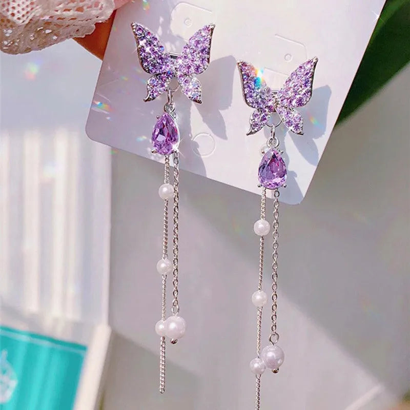 New Butterfly Zircon Earrings women's Korean jewelry literary style earrings net red temperament simple new earrings earring