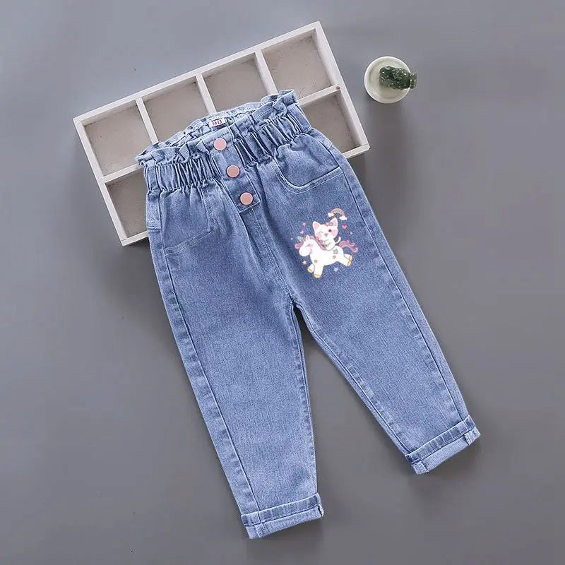 Pantaloni in denim di peluche per bambine invernali, con stampa a farfalla, per bambini piccoli