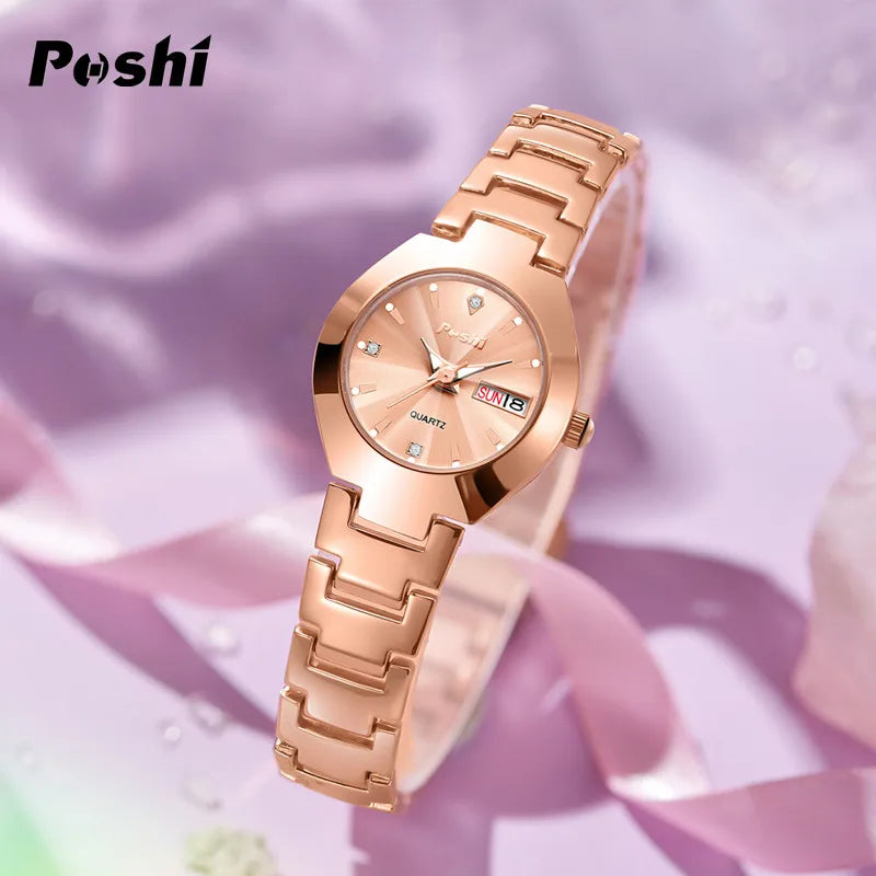 Women Watch Stainless Steel Simple Waterproof Luminous with Date Week Quartz Watches Elegant Bracelet for Gift watch