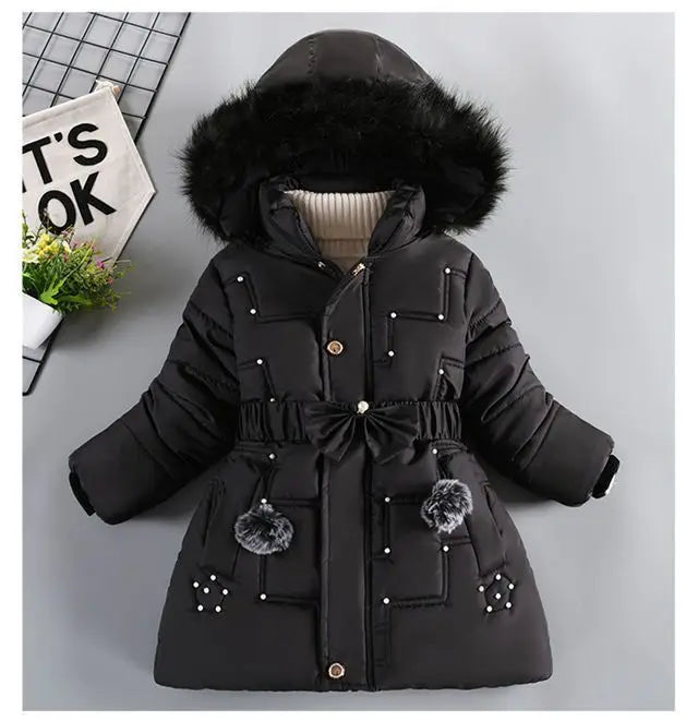 Thick Keep Warm Winter Girls Jacket Detachable Hat Plush Collar Hooded Padded Lining Coat For Kids Children Birthday Present girls jackets and coats