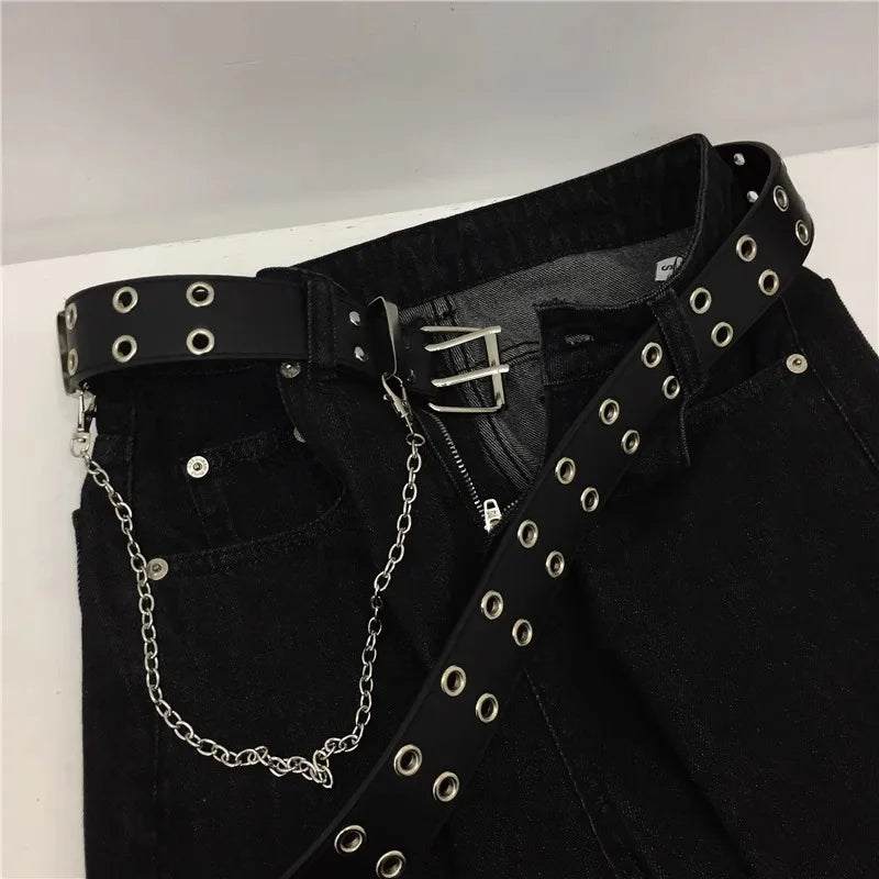 Fashion Alloy Women Belts Chain Luxury for Genuine Leather New Style Pin Buckle Jeans Decorative Ladies Retro Decorative Punk belt