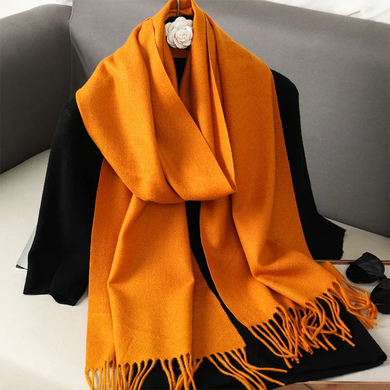 62Color Solid Women Winter Scarf Warm Thicken Cashmere Shawl Outdoor Fashion Luxury Tassels Pashmina Lady Wrap Windproof Scarves scarf and shawl