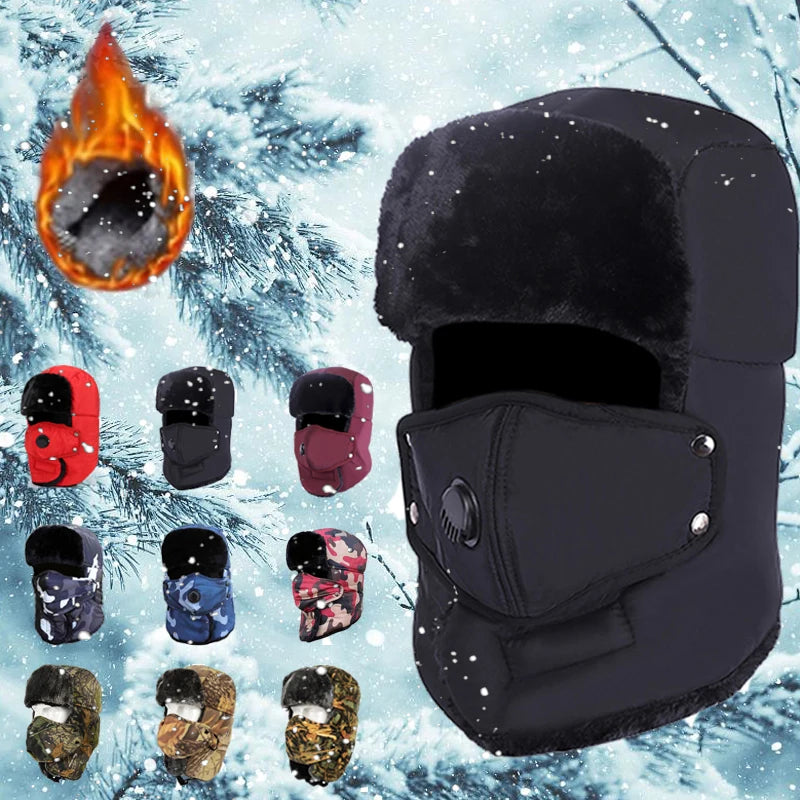 Warm Cap Winter New Fashion Men Women Hats Waterproof Thermal Fleece Bomber Hat Hooded Neck Warmer Hiking Scarves Snow Ski caps