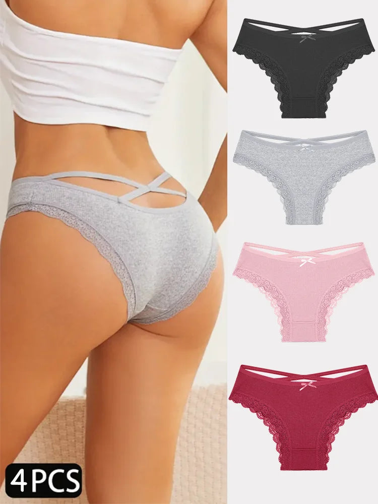 4PCS Women's Cotton Briefs Sexy Female Underpants Elasticity Comfortable Underwear Panties Lingerie S-XL  Solid Color Intimate undergarments