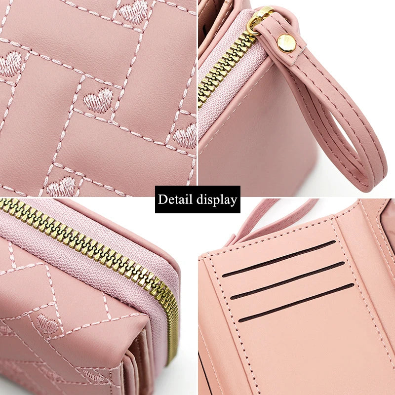 Women's Wallet Tri Fold Card Bag PU Multi Objects Pocket Short Fashion Embroidered Love Pattern Korean Minimalist New bags