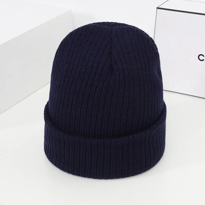 Solid Color Skullies Beanies For Women Men Autumn Winter Warm Woolen Knitted Hat Casual Elastic Skullcap Bonnet Unisex Melon Cap