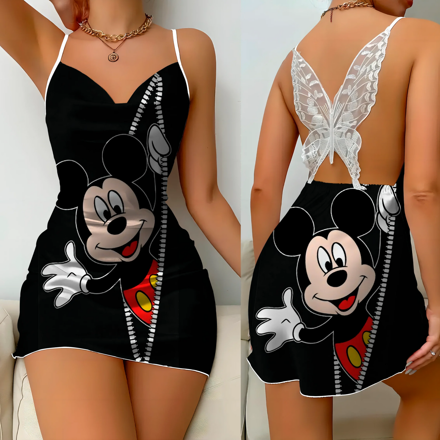 Mini Dress Pajama Skirt Bow Knot Party Dresses Satin Surface Minnie Mouse Disney Mickey Womens Fashion party dress