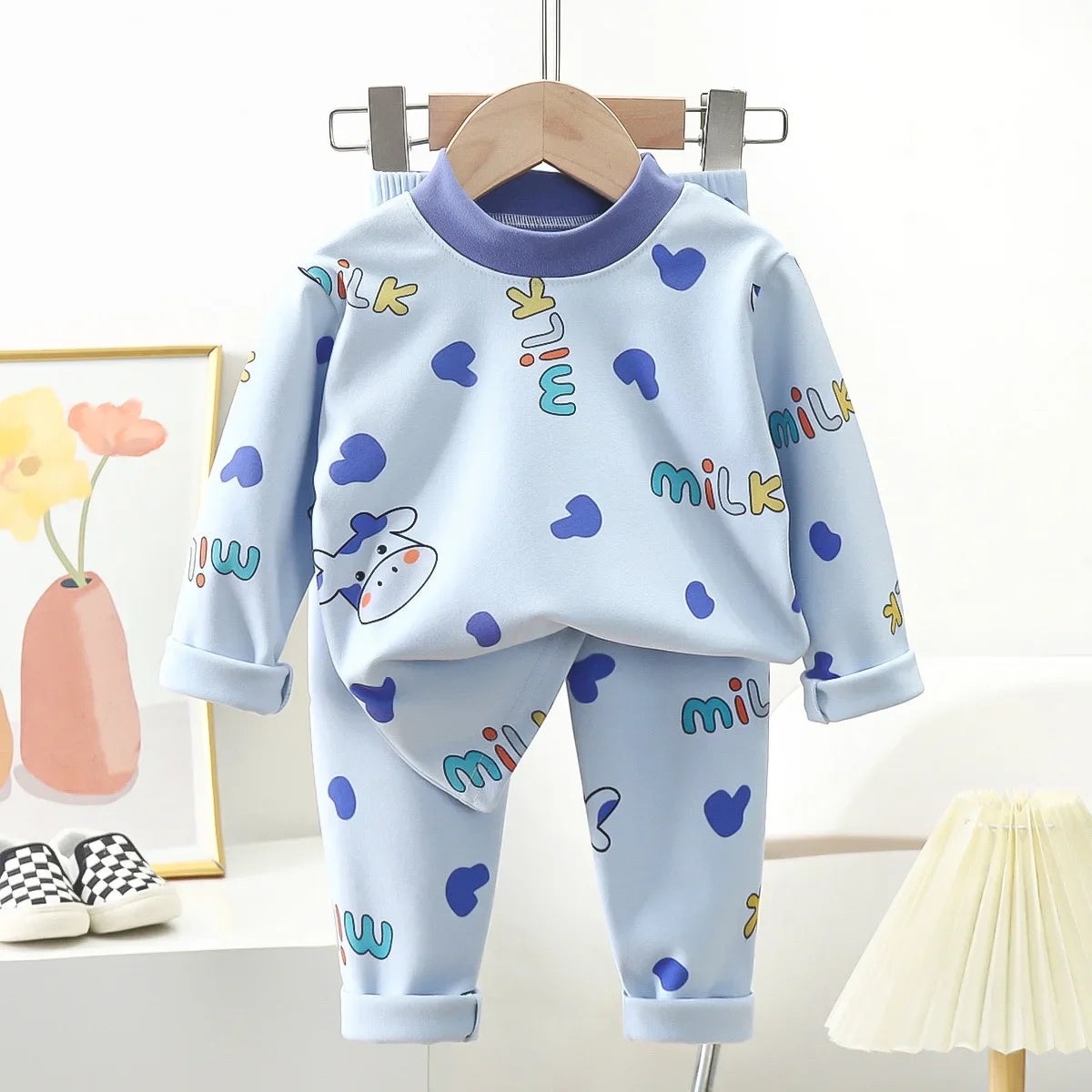 New Kids Autumn Warm Pajamas Boys Girls Cute Cartoon Bear Long Sleeve T-Shirt Top + Pants Baby Sleepwear Underwear Clothing Sets night wear girls