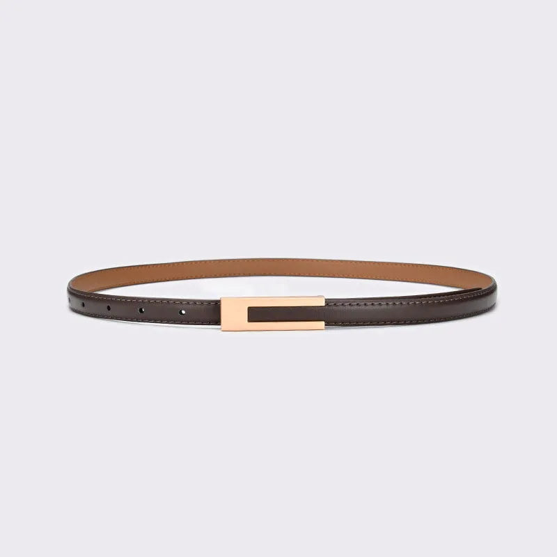 Women Korean Fashionable PU Leather Thin Waist Strap Metal Accessories Basic Belt Women Casual Porous Adjustable Fashion Belt