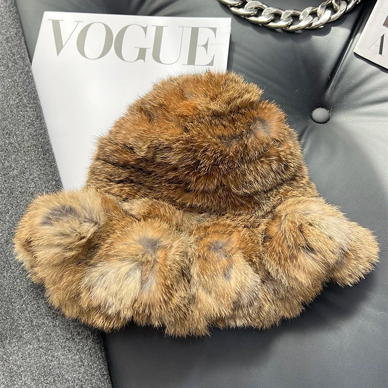 New Real Rabbit Fur Fisherman's Hat For Women Winter Warm Rabbit Fur Caps Soft Natural Rabbit Fur Hats Female Fashion Fur Cap