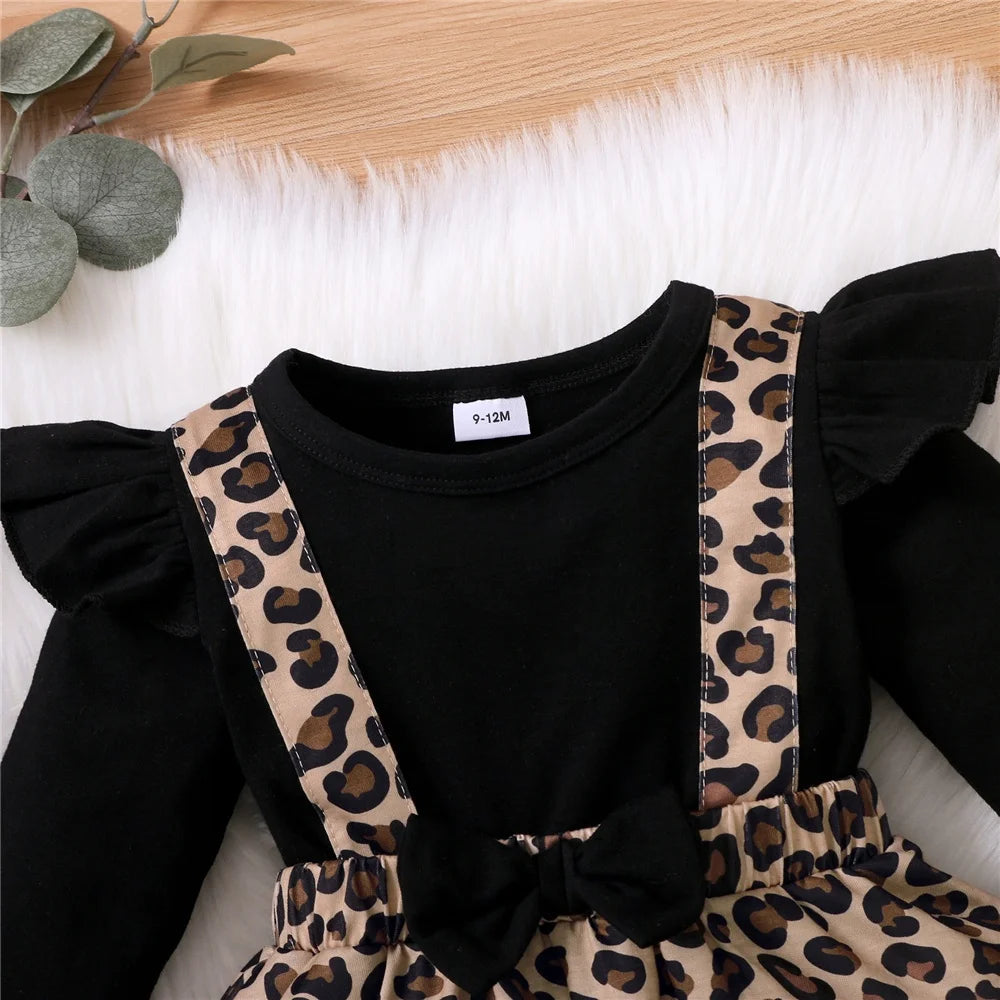 0-18Months Newborn Baby Girl Dress with Bow Long Sleeve Leopard Dresses Onesie Clothing Autumn Infant Fashion Cute Jumpsuit infants girls