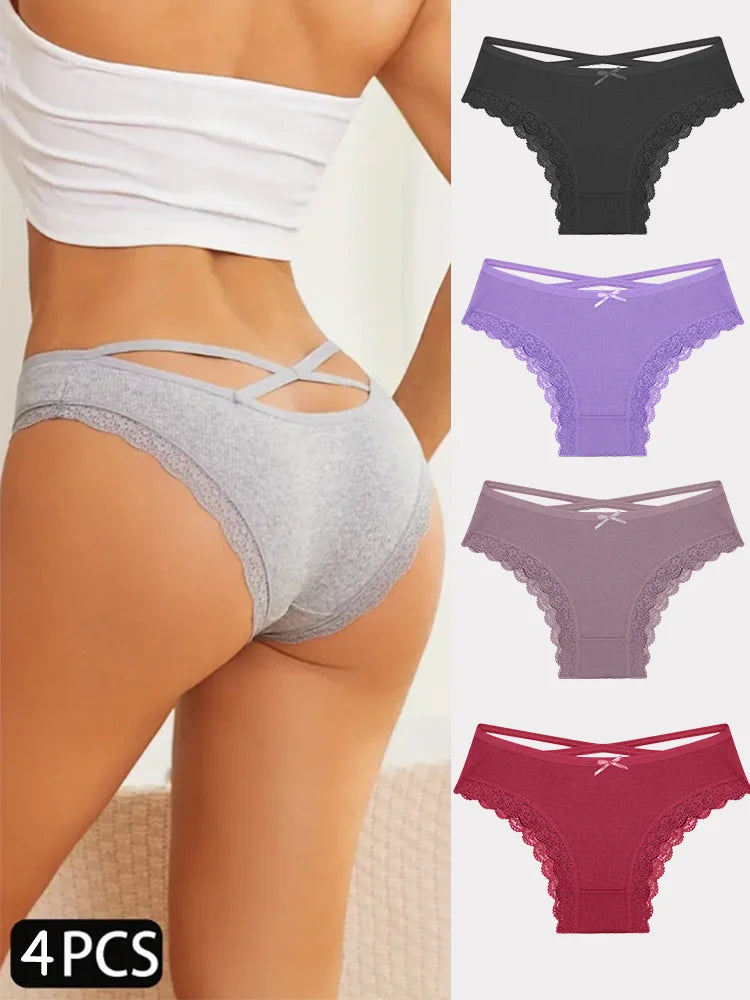 4PCS Women's Cotton Briefs Sexy Female Underpants Elasticity Comfortable Underwear Panties Lingerie S-XL  Solid Color Intimate undergarments