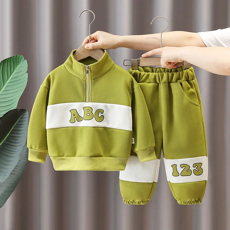 Autumn Ins Kids Boys 2PCS Clothes Set Spliced Letter Stand Collar Sweatshirts Loose Pants Suit Toddler Baby Boys Tracksuit boys dress