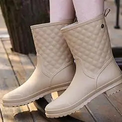 Rain Boots ladies Rubber Warm Shoes New Plaid Casual Rain Boot Water Shoes