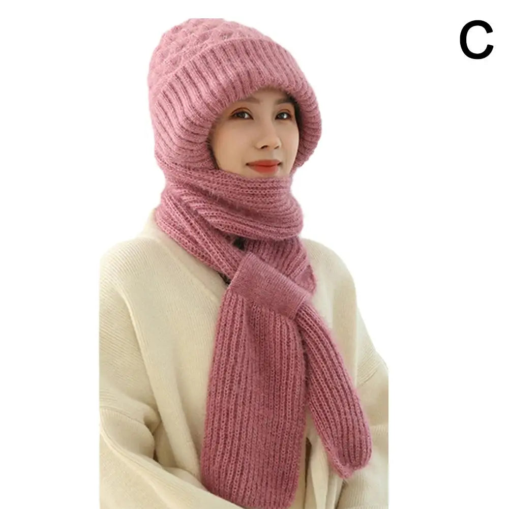 Winter Knitted Skullies Hat Scarf Set Cold Proof Ear Protection Scarf Warm Girls Beanies Cycling Windproof Ladies Outdoor Caps