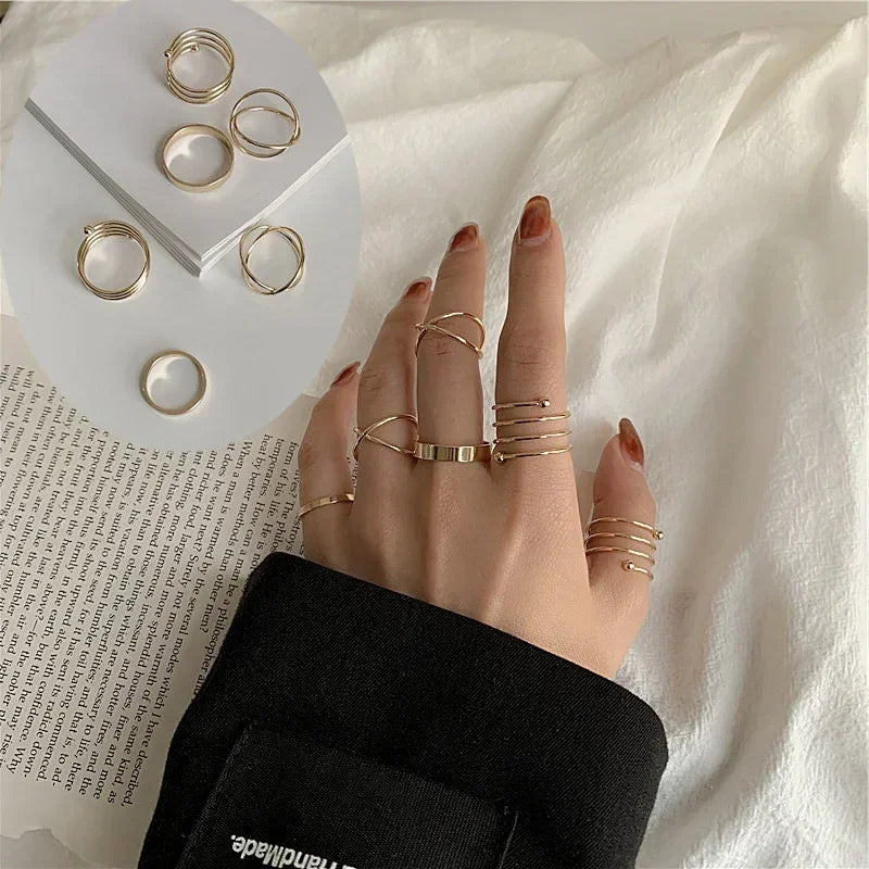 10Pcs Rings Suit For Women Silver-color Chain Ring Set Bohemian Style Coin Snake Moon Star Party Trend Gift Jewelry  rings