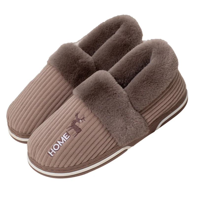 Comwarm New Women Slippers Winter Warm Plush Fur Antiskid Cloud Slippers Outdoor Breathable Thick Flat Sole Soft Home Slipper