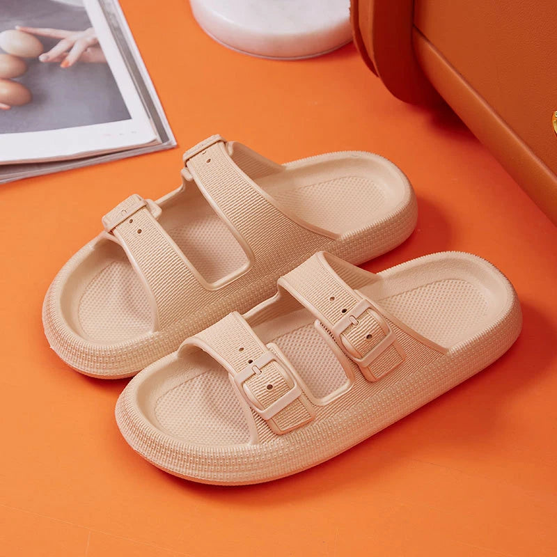 Fashion Buckle Thick Platform Slippers Women Home Soft Sole eva Cloud Slides Sandals Woman  Summer Non Slip Beach Flip Flops slipper